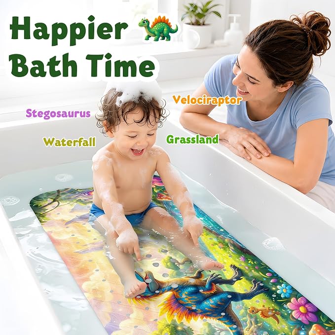 XIYUNTE Baby Bath Mat for Tub Non Slip Kids, BPA Free Extra Long Bathtub Mat 40x16 with Drain Holes and 200 Suction Cups, Non Toxic Machine Washable Toddler Bath Mat, Eco-Friendly Certified