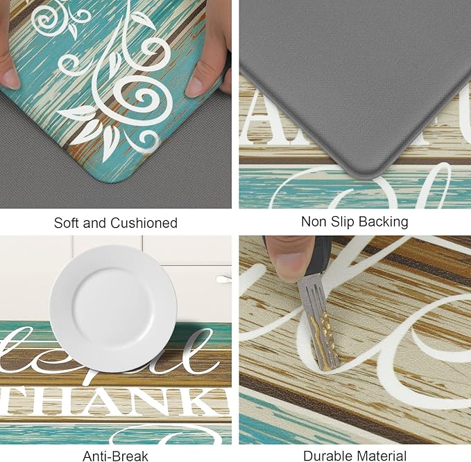 HEBE Anti Fatigue Kitchen Mat Set of 2 Non Slip Cushioned Kitchen Mats for Floor Waterproof Farmhouse Kitchen Rugs and Mats Set Comfort Standing Desk Mat Carpet for Sink,Office,Laundry