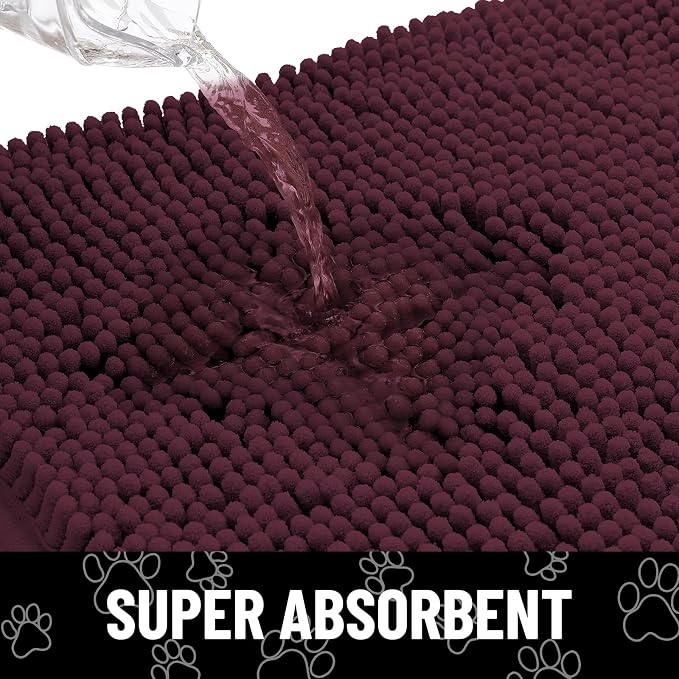 Smiry Dog Door Mat for Muddy Paws, Absorbent Dirt Trapper Non Slip Quick Dry Washable Chenille Mat for Mud Dogs, Entry Rug for Indoor and Outdoor (30x20 Inches, Russet and Black)