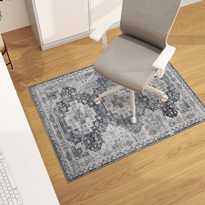 chakme Office Chair Mat for Hardwood Floor, 48"x36" Easy Glide Computer Desk Mat Protector for Rolling Chair Under Desk Rug Nonslip Backing, Machine Wash, (Boho)
