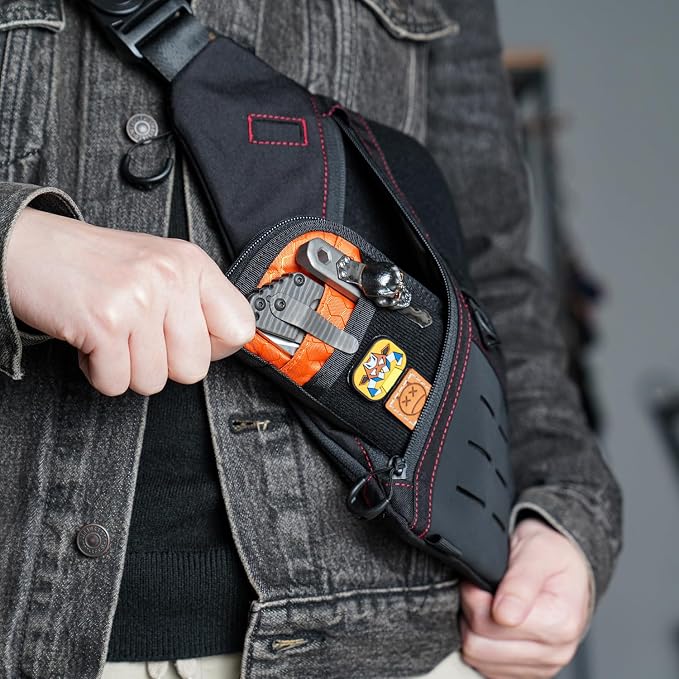 VIPERADE VE10 EDC Pouch Small Pocket Tool Pouch with 10 Compartments, Men's Pocket Organizer for Multitools, EDC Organizer with Patches Area for DIY (Black+Orange)