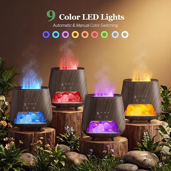 Essential Oil Diffuser for Home, 𝟒-𝐢𝐧-𝟏 Aromatherapy Diffuser & 𝐇𝐢𝐦𝐚𝐥𝐚𝐲𝐚𝐧 𝐒𝐚𝐥𝐭 Lamp, 200ml Cool Mist Humidifier, 𝟗-𝐂𝐨𝐥𝐨𝐫 𝐋𝐄𝐃, Auto Off, Bedroom Office Yoga (Black)