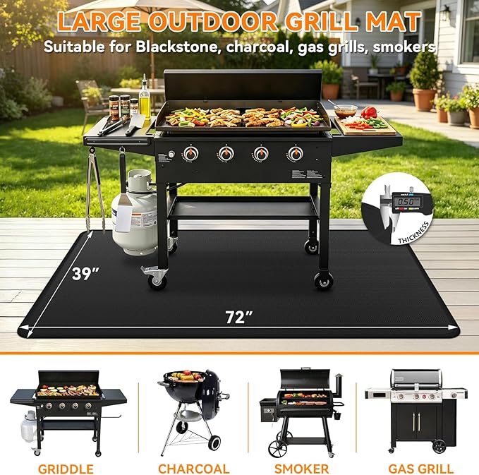 Under Grill Mats for Blackstone - 72 x 39 Inch BBQ Mats for Outdoor Grill Deck Protector, Double-Sided Fireproof Oil-Proof Waterproof Griddle Floor Mat for Outdoor Grilling, Easy to Clean