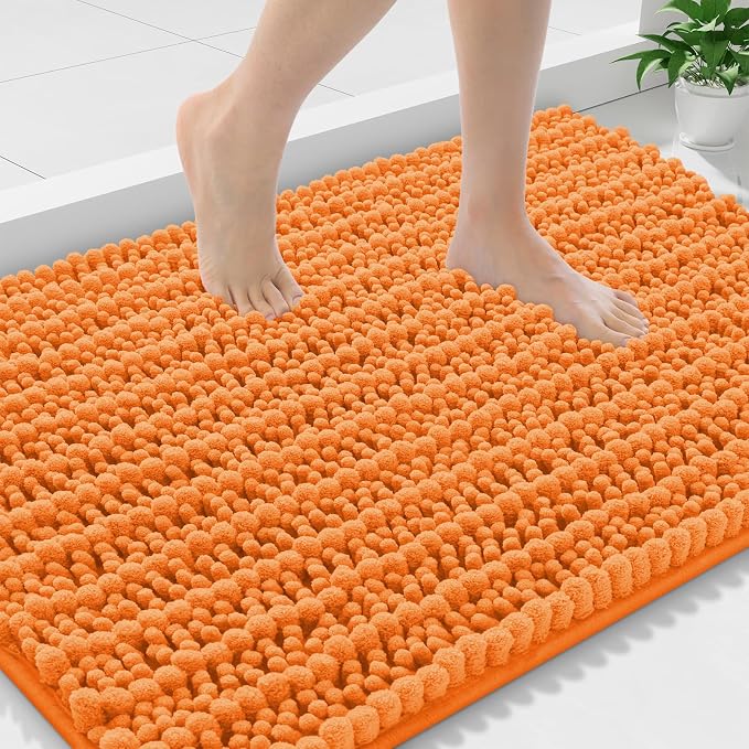 Smiry Bathroom Rugs Mat 36x24, Extra Soft Absorbent Chenille Bath Rugs, Non Slip Rubber Backing Machine Washable Quick Dry Bath Mats for Bathroom Floor, Tub, Shower, Home Decor Accessories, Orange