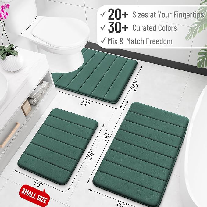 OLANLY Memory Foam Long Bathroom Rugs Runner 59x20, Super Soft Absorbent Bath Mat, Quick Dry, Machine Washable Shower Rugs, Bathmat Carpet, Bathroom Home Decor Accessories, Blackish Green