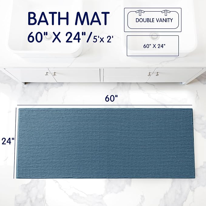 SUBRTEX Bathroom Rugs, 24" x 60" Chenille Bath Rug Soft Short Plush Bath Mat Soft Shower Mat Water Absorbent Shower Mat Quick Dry Machine Washable, Stone Blue
