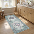 RELEANY Area Rugs Runner 2'6"x5' Washable Non-Slip, Floral Vintage Distress Medallion Carpet for Kitchen Hallway Bedroom Beside Laundry Room Bathroom, Green Navy Blue White Red Teal