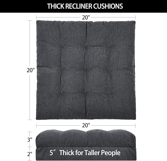 Recliner Cushions for Elderly, 20x20x5 Inch Thick Chair Cushion Patent Design Soft Tufted Dual Layer Booster Seat Cushions for Seniors Recliner Risers Gray 1P