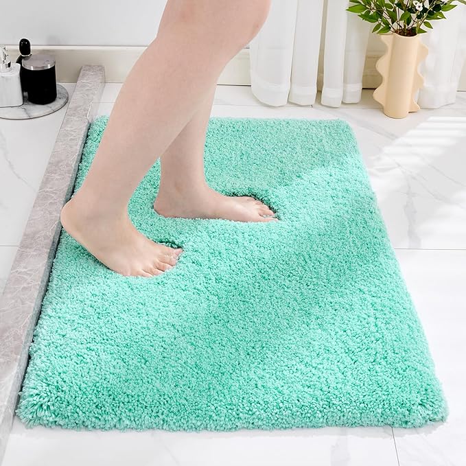 Disolla Mint Green Bathroom Rug 17x24 - Non-Slip Plush Small Bath Mat, Highly Absorbent & Ultra Soft Fluffy Floor Mat, Machine Washable for Shower and Tub