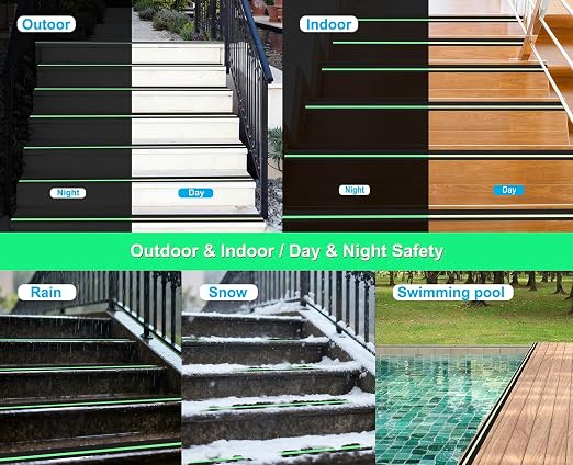 Anti Slip Tape for Stairs with Glow in the Dark, 2Inch x 33Ft Non Skid Traction Tape for Stairs, Floors, Decks, Basement, Bathrooms & Outdoors, Waterproof PVC Safety Grip Tape with Glow