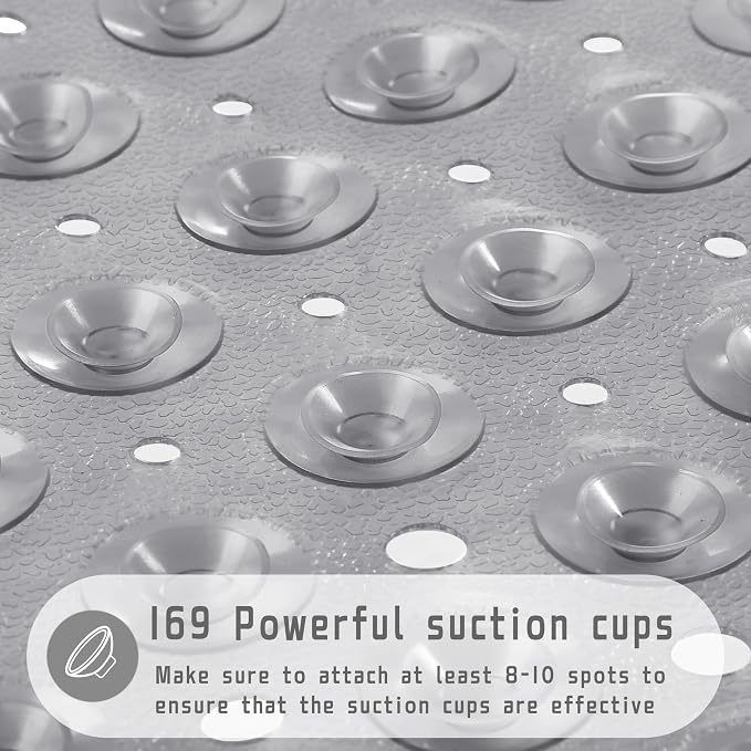 Yimobra Shower Mat 21X21 Inch Square, Non Slip Bathtub Mat with Large Suction Cups&Drain Holes, Soft Fast Dry Shower Stall Mats for Inside Shower, Machine Washable BPA-Free,Bath Essentials, Clear Gray
