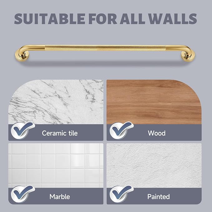 40 Inch Shower Grab Bar 1.25" Dia, 2 Pack Gold Anti Slip Bathroom Grab Bar, 304 Stainless Steel Knurled Handicap Grab Bars, Safety Support Handrail,Bath Shower Handle for Elderly Injury Senior