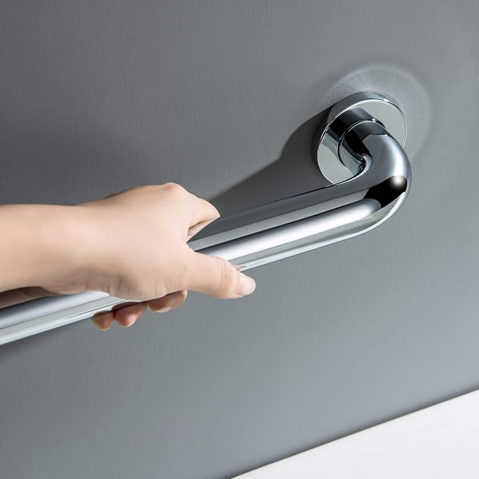 KIBI 12 Inch Stainless Steel Bathroom Safety Grab Bar | Curved Shaped Grab Bar for Bathtubs and Showers, Shower Safety Grab Bars for Seniors, Wall Mounted Anti-Slip Support (Chrome, KGB1012)