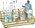 HapiRm Toothbrush Holders for Bathroom - 5 Partitions Bathroom Counter Organizer with Instant Drying Stone, Stainless Steel Countertop Storage Electric Toothbrush Toothpaste Holder - Gold