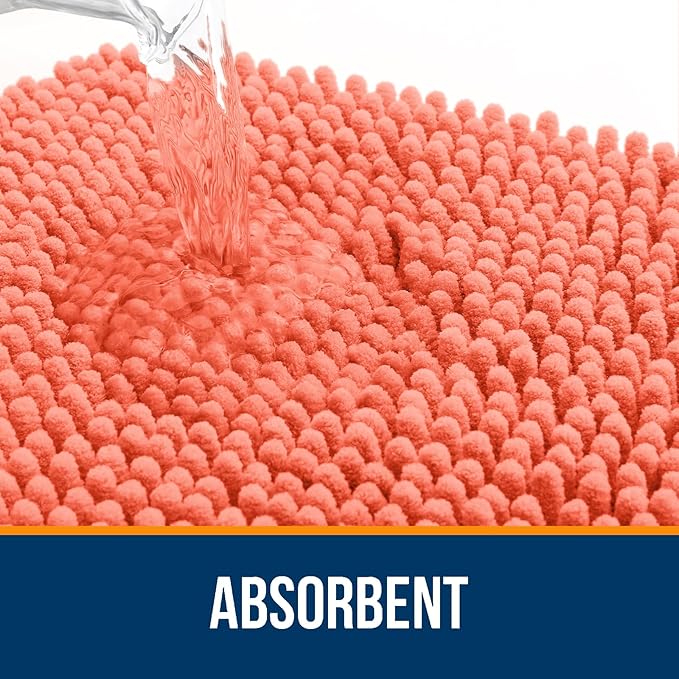 OLANLY Bathroom Runner Rugs 59x24, Extra Soft Absorbent Chenille Bath Rugs, Rubber Backing Quick Dry, Machine Washable Long Bath Mats for Bathroom Floor, Tub and Shower, Home Decor Accessories, Coral