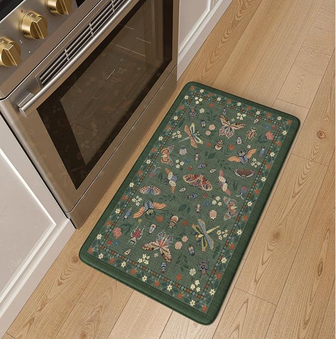 LEEVAN Anti Fatigue Mats for Kitchen Floor Non-Slip, Cushioned Kitchen Mats for Floor 20''x31'', Green Memory Foam Kitchen Mat Set, Waterproof Ergonomic Green Ding Mat for Bar, Office,Desk, Laundry