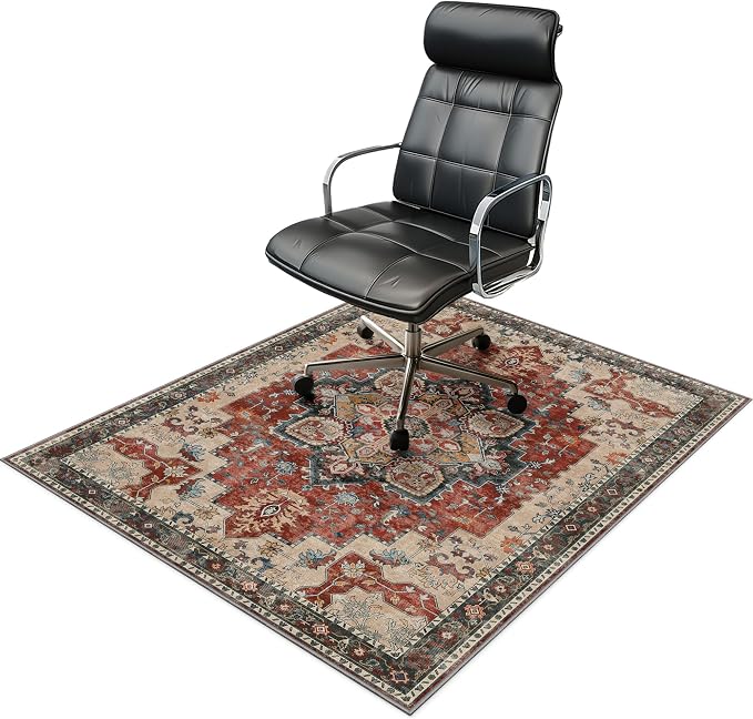 36"x48" Office Chair Mat for Hardwood Tile Floor, Under Desk Carpet Protector for Rolling Computer Chair Mat, Machine Washable Area Rug, Anti-Slip 1/5" Thick Low Pile Thin Vinyl Floor Mat, Annatto