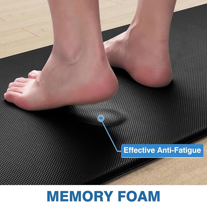 StepRite Kitchen Mats, 2PCS Kitchen Rugs, Cushioned Anti Fatigue Kitchen Mats for Floor, Non-Slip Standing Desk Mat, Waterproof Kitchen Rug Set for Kitchen, Floor, Office, 17.3"x30"+17.3"x47", Black
