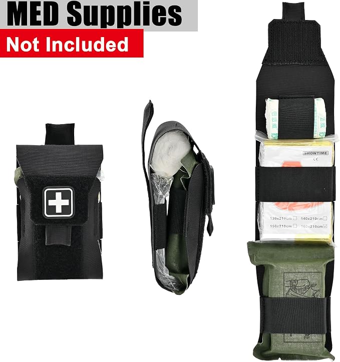 Mini IFAK Pouch, Compact Empty First Aid Organizer with Elastic Loops and Pull Tab, Portable EDC Micro Trauma Pouch for Pocket Backpack and Outdoor Carry