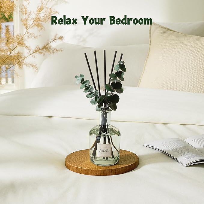 COCORRÍNA Wild Mint & Eucalyptus Reed Diffuser – 6.76 oz Essential Oil with 8 Reeds & Real Eucalyptus Sticks, Home Fragrance for Bedroom or Bathroom Décor