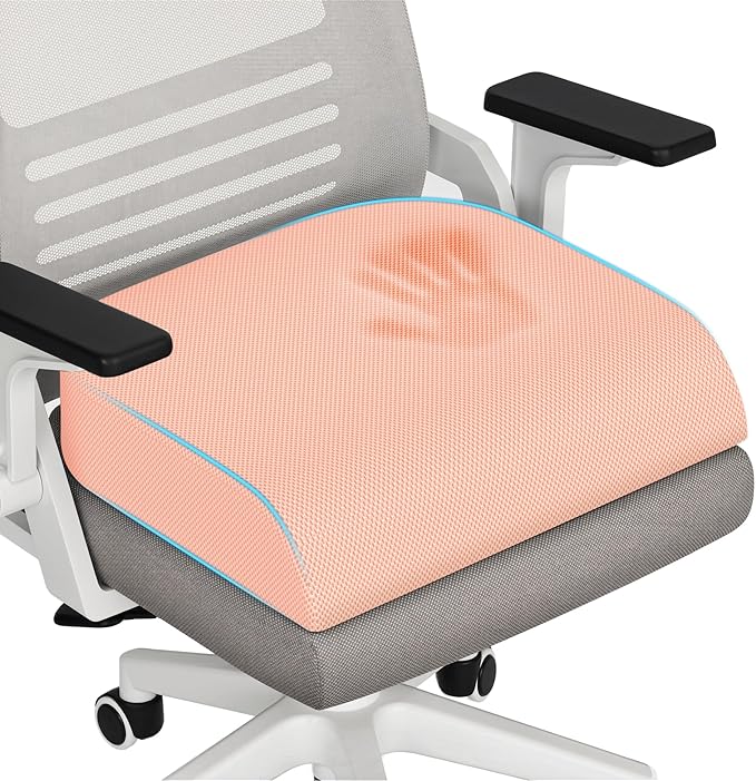 TranquilRelax Large Seat Cushion, Memory Foam Cushion for Long Sitting Hours on Office Chair, Home & Car, Non-Slip Chair Pad for Relieving Back & Sciatica & Hip & Coccyx Pain (Pink)