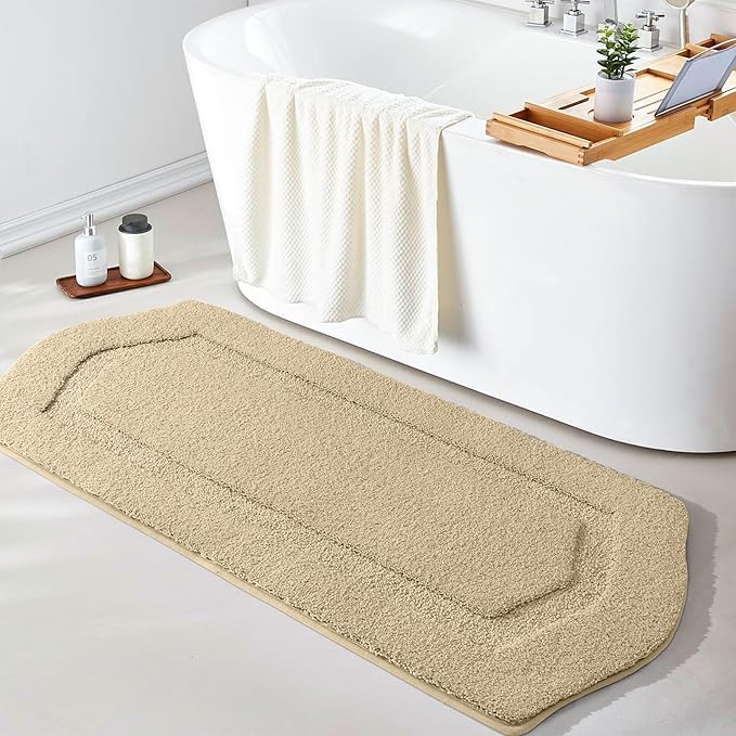 Bathroom Rug Runner 20x48, Non Slip Long Bath Rug Extra Absorbent Shaggy, Machine Washable Large Shower Rug for Bathroom, Home Decor Accessories, Beige