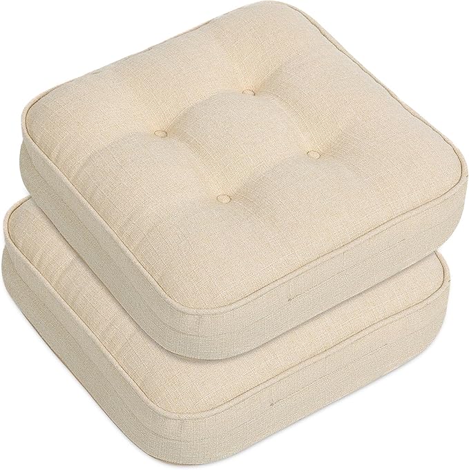 GOFORIT Chair Cushions Set of 2,Tufted Shredded Memory Foam Chair Pads, Non-Slip Seat Cushions with Removable Cover, 2 Pack,Beige
