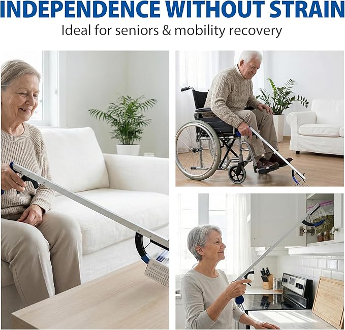Blue Jay 32" Reacher Grabber Tool for Seniors, 2 Pack - Sturdy Non-Folding Pick Up Stick with Magnetic Tip, Lightweight Long Reach Assist for Elderly, Mobility, & Surgery Recovery