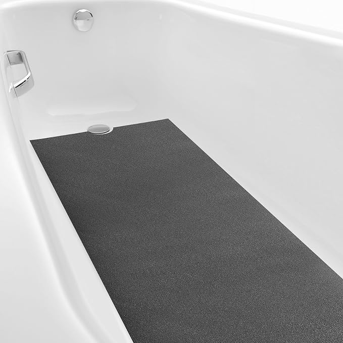 Dunzoom 16" x 40" Non Slip Bathtub Mat with Drain Cut Out Anti Slipping Non Skid Safe Tub Mat Adhesive Peel and Stick Bath Tub Mat PEVA Tub Sticker for Shower Floor Boat Wet Areas(Dark Gray)