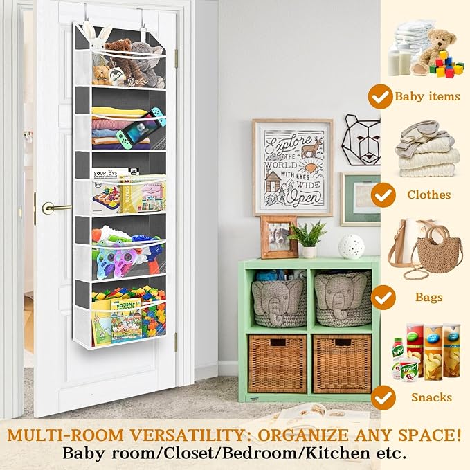 Ofiray-home 2 Pack Over Door Organizer with 5 Large Pockets, 5 Transparent Front Pockets & 10 Mesh Side, 50 lbs Weight Capacity Hanging Storage for Toys, Shoes, Diapers, Pantry