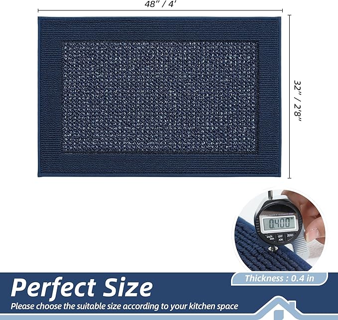 BEQHAUSE Kitchen Rugs 32"x48", Kitchen Runner Rug Non-Slip Kitchen Mats for Floor, Absorbent and Stain Resistant Kitchen Mats, Machine Washable Rugs for Kitchen, Hallway, Laundry & Sink, Blue