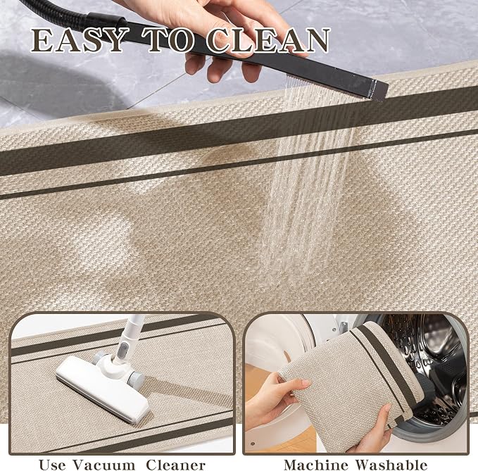chakme Bathroom Rugs Mat 47x17, Ultra Thin Non Slip Bath Rug Runner Quick Dry Absorbent Bath Mat for Bathroom, (Light Beige, 47"x17")