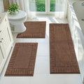 Pauwer Bathroom Rugs Sets 3 Piece Non Slip Machine Washable Bathroom Shower Rugs with U-Shaped Contour Toilet Mat Plush Shaggy Absorbent Microfiber Bath Mat Set, Dark Brown