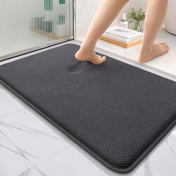 OLANLY Thick Memory Foam Bath Mat Rug 35x24, Extra Soft Absorbent Bathroom Rug, Quick Dry Bath Mats, Non-Slip, Machine Washable Carpet for Bathroom, Tub and Shower, Home Decor Accessories, Dark Grey