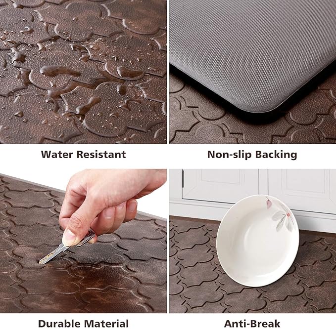 WISELIFE Kitchen Mat Cushioned Anti Fatigue Floor Mat,17.3"x28", Thick Non Slip Waterproof Kitchen Rugs and Mats,Heavy Duty Foam Standing Mat for Kitchen,Floor,Home,Desk,Sink, Brown