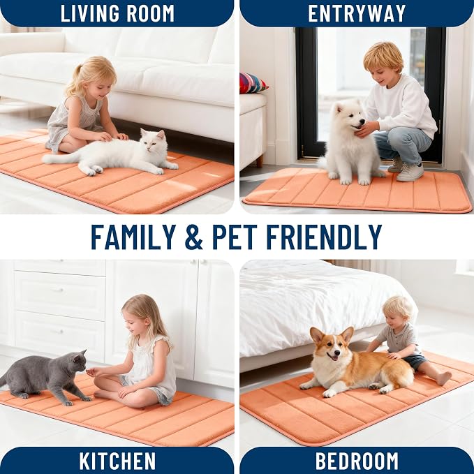 OLANLY Memory Foam Bath Mat 40x32, Super Soft Absorbent Bathroom Rugs, Quick Dry, Machine Washable Shower Floor Rugs, Bathmat Carpet, Bathroom Home Decor Accessories, Peach