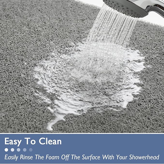 Shower Mat Non Slip 40x16 Inch, Quick Drying PVC Loofah Bath Mats, Easy Clean Soft Bathroom Rugs for Tub Floor, Shower, Grey
