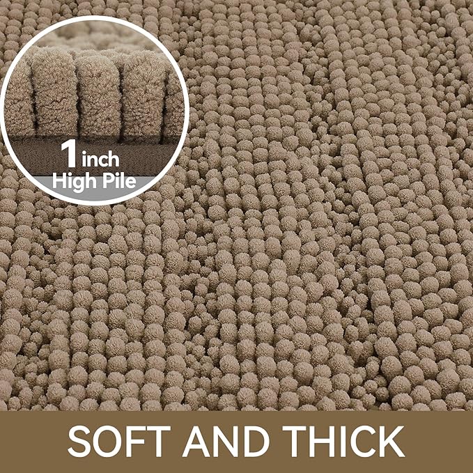 Bcoimo Large Bathroom Rug, Chenille Bath Mat with High Low Pile Design, Soft Absorbent Non Slip Bath Rug, Machine Washable Quick Dry Mat for Shower, Tub, Sink and Vanity