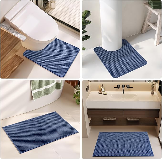 TYUU Bathroom Rugs Non Slip Washable, Super Absorbent Thin Bath Mat Small Quick Dry Low Pile Bathroom Rug, Navy Blue 20"x30"