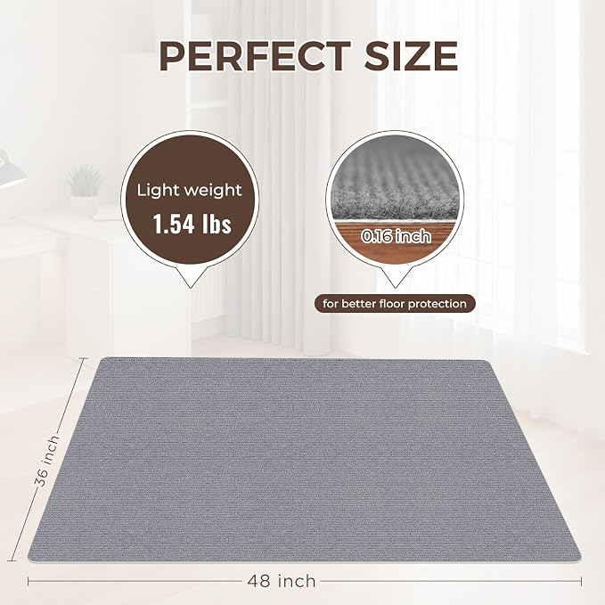 Office Chair Mat for Hardwood Floor 36x48 Inch, Non-Slip Rolling Chair Mat, Flat Lay Floor Protector for Wood Tile Laminate, Anti-Slip Sound Absorbing(Grey)