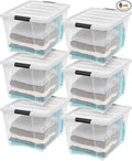 IRIS USA 6-Pack 54 Quart Stackable Storage Bins with Lids [Made in USA] - Everyday Organizer Latching Clear Plastic Organization Containers Closet Bedroom Shelving Units Home Storage - Clear/White