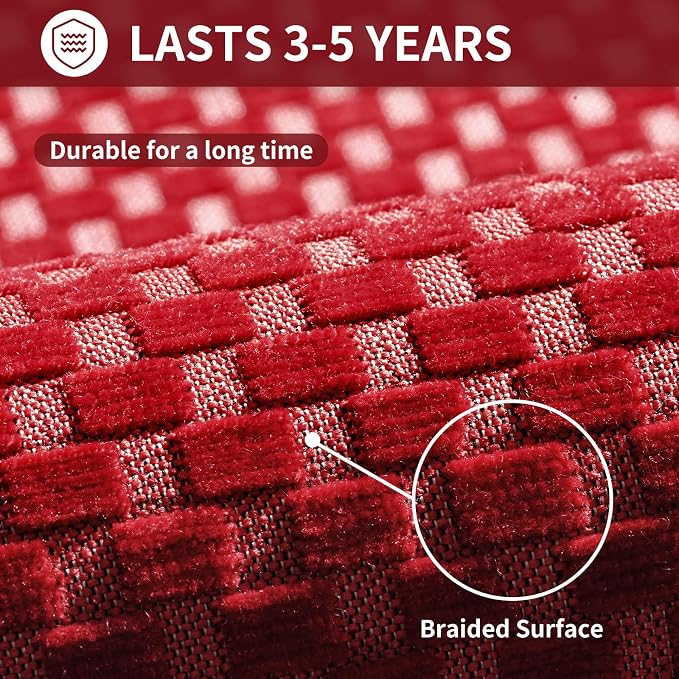 YDKGL Kitchen Rugs Non Slip Washable, Rubber Backing Soft Chenille Braided Kitchen Mats for Floor, Super Absorbent Kitchen Runner Rug Standing Mat Sink Mat, Easy to Clean, Red 17"x47"
