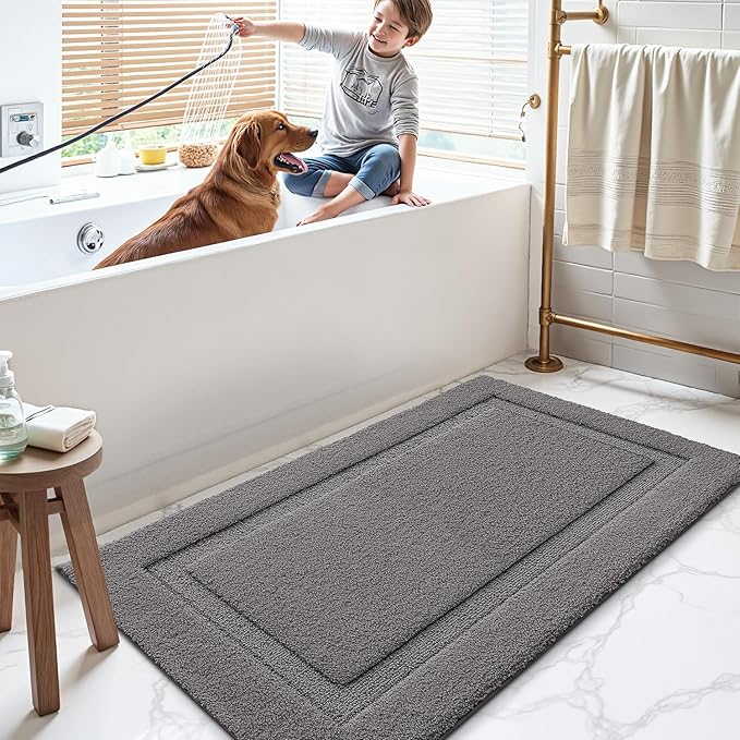 LUMI Large Ultra Soft Bathroom Rugs Non Slip with Rubber Backing, Absorbent Washable Bath Mat Quick Dry, Upgraded Premium Microfiber Plush Carpet for Bathtub and Shower Floor, Dark Grey, 24x43