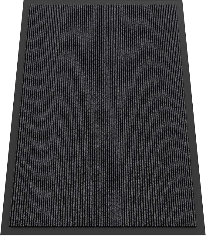 Indoor Outdoor Door Mat, 5' x 4' Doormat for Entryway, Rubber Backing Non Slip Front Door Mat Outside Entrance, Super Absorbent Commercial Floor Mat for Home Office, Grey