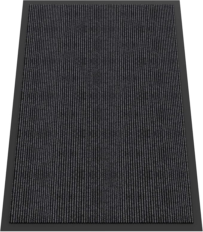 Indoor Outdoor Door Mat, 6’ x 4' Doormat for Entryway, Rubber Backing Non Slip Front Door Mat Outside Entrance, Super Absorbent Commercial Floor Mat for Home Office, Grey