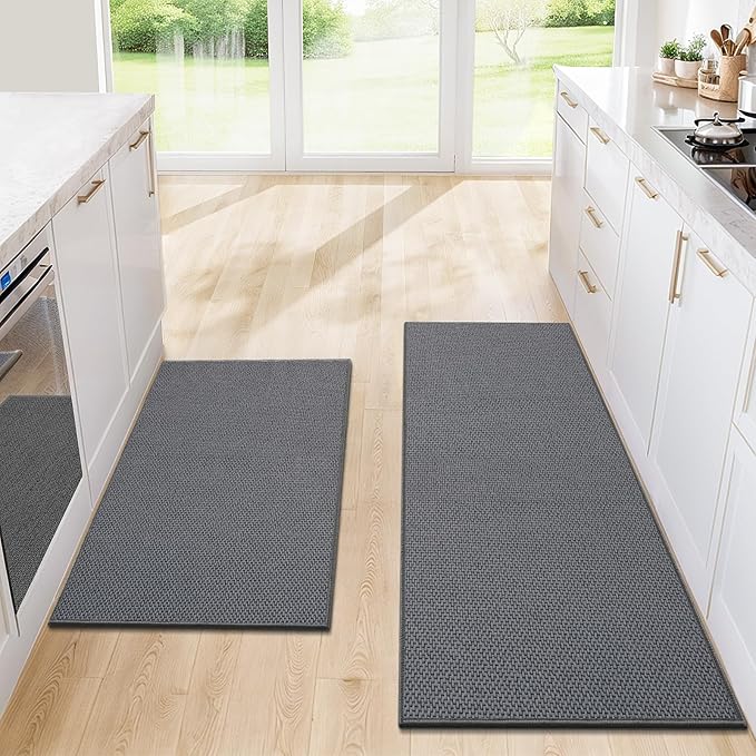 Kitchen Rugs and Mats, Non Slip Washable Set of 2 PCS, Absorbent Kitchen Mats for Floor, Kitchen Runner Rug, Rubber Backing, for Kitchen Decor, Front of Sink (Grey, 20’’*32’’+20’’*47’’)
