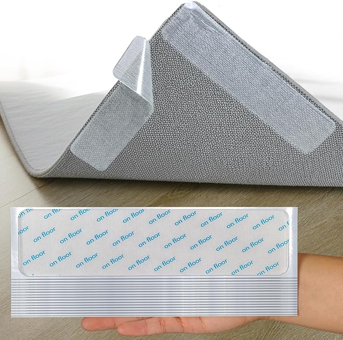 Rug Non Slip Grippers, 8Pcs Carpet Tape Reusable, No Residue on Hardwood Floors, Strong Hold Rug Stickers for Area Rugs, Keep Corners Flat, 2x8 Inch