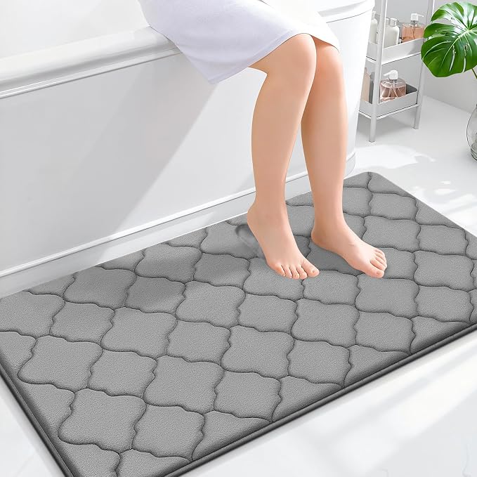 OLANLY Memory Foam Bath Mat Rug 44x24, Ultra Soft and Absorbent Bathroom Rugs, Non-Slip, Comfortable, Machine Washable Bath Carpet for Bathroom Floor, Tub, Shower and Home Decor Accessories, Grey