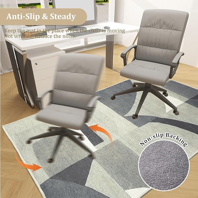 Office Chair Mat for Hardwood Floor, 60"x45" Easy Glide Computer Desk Mat Protector for Rolling Chair Under Desk Rug Nonslip Backing, Machine Wash, (Modern)