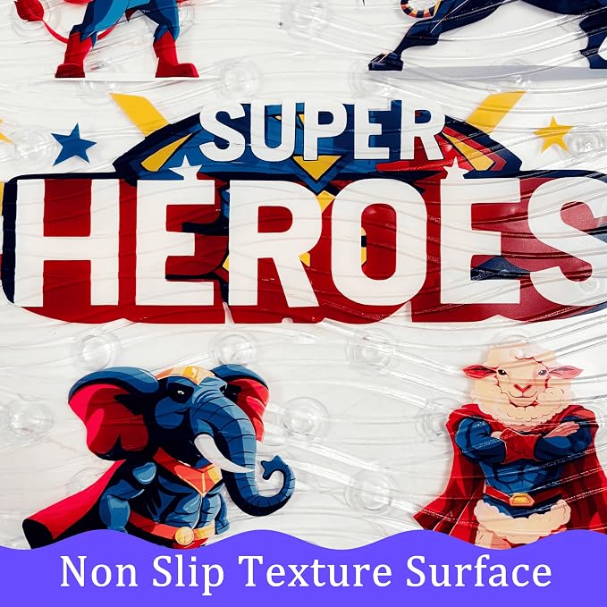BEEHOMEE Bath Mats for Tub Kids,Baby Toddler - Large Cartoon Non-Slip Bathroom Bathtub Anti-Slip Shower Mats for Floor 35x15,Machine Washable XL Size Bathroom Mats (Super Heroes)